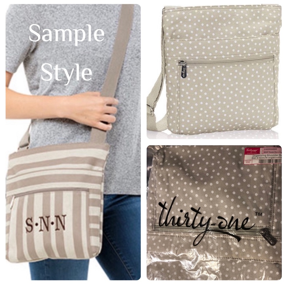 Thirty-One Taupe Dancing Dot Organizer Shoulder Bag NWT - Picture 2 of 5